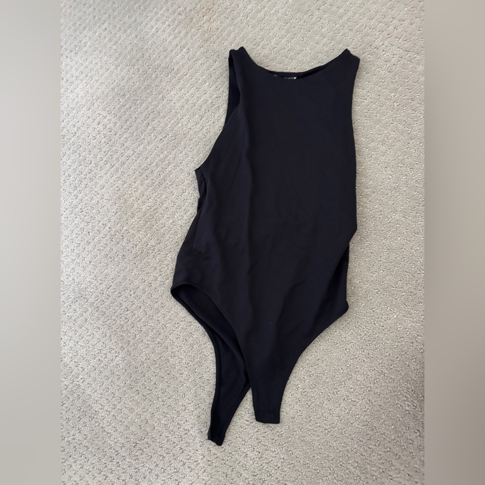 Zara Black Bodysuit One Piece with High-Cut Design